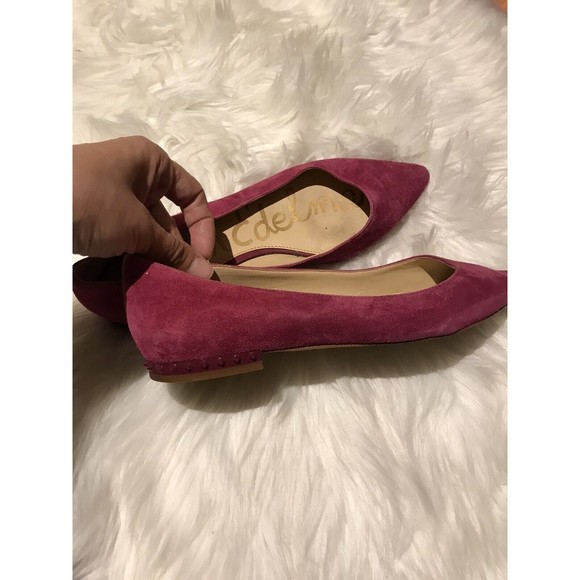 Sam Edelman Reyanne Magenta Purple Suede Pointed Toe Spikes Ballet Flats 7M - Picture 2 of 5